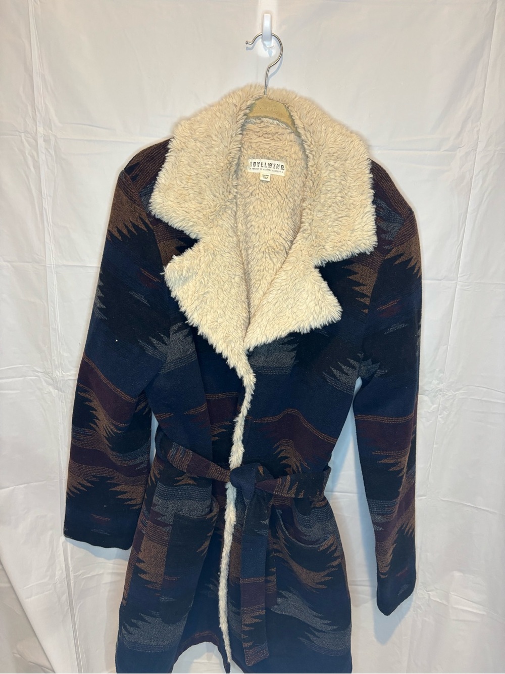 Idyllwind Lynn Southwestern Print Faux Fur Collar Shacket Belted Coat XL